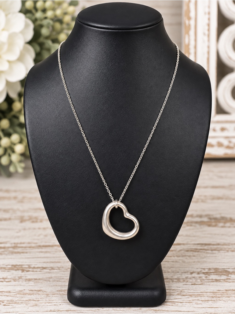 Tiffany & Co Elsa Peretti Open Heart Necklace Sterling Silver 18” Large